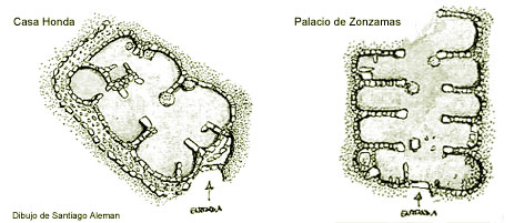 Planta de una casa honda y del Palacio de Zonzamas, ilustraciones de Santiago Alemn