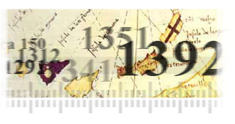 Fechas de la cronolog�a sobre un mapa antiguo de Canarias