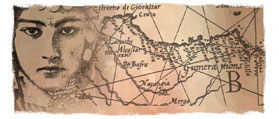 Mujer amazighe continental, con mapa del norte de �frica al fondo