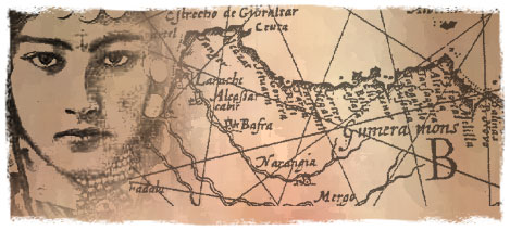 Mujer amazighe continental, con mapa del norte de �frica al fondo