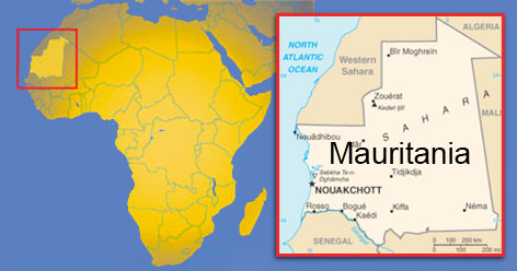 Mapa de Mauritania y su ubicacin en el continente africano