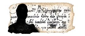 Silueta enigmtica, con fragmento manuscrito de la obra al fondo