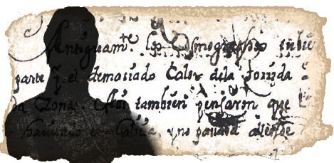 Silueta enigmtica, con fragmento manuscrito de la obra al fondo