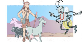 Luci�rnaga Chuy� y pastor junto a una cabra, una oveja y un cerdo