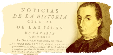 Detalle de la portada del libro y retrato de Viera y Clavijo